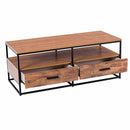 47" 2-Tier Cocktail Coffee Table Metal Desk Shelf Storage Bedroom W/2 Drawer Home Furniture HW59331