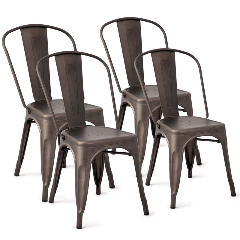 Set of 4 Distressed Style Dining Side Chair Stackable Bistro Cafe Metal Copper
