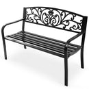 50'' Patio Park Garden Bench Porch Chair Steel Frame Cast Iron Backrest