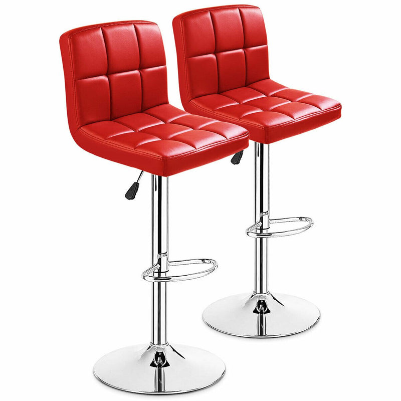 Set Of 2 Bar Stools PU Leather Adjustable Barstool Swivel Pub Chairs Red