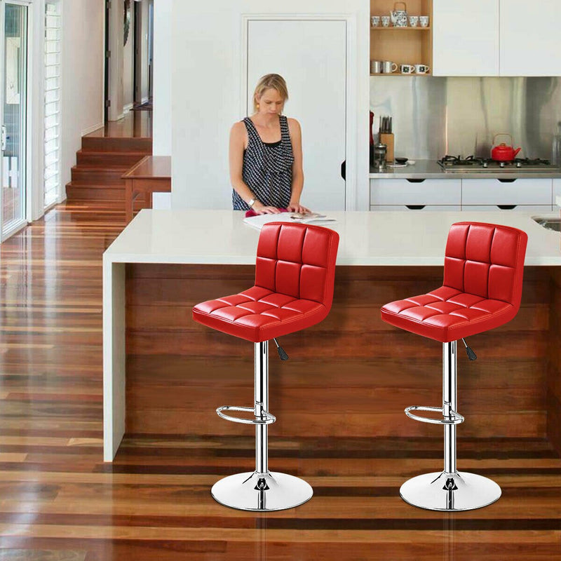 Set Of 2 Bar Stools PU Leather Adjustable Barstool Swivel Pub Chairs Red