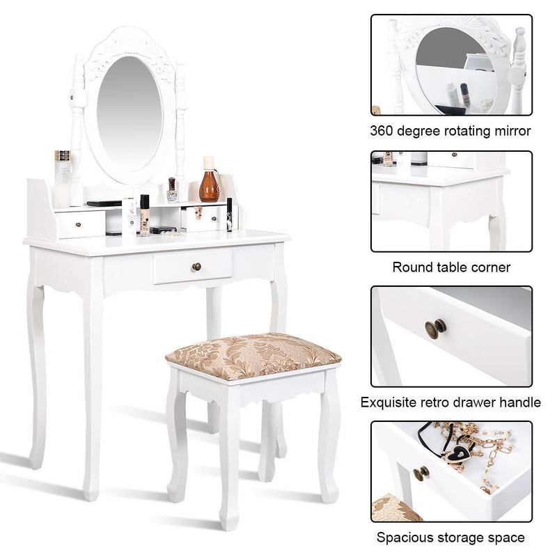 Vanity Table Jewelry Makeup Desk Bench Dresser Stool White