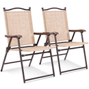 Set of 2 Patio Folding Sling Back Chairs Camping Deck Garden Beach Yellow