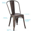 Set of 4 Distressed Style Dining Side Chair Stackable Bistro Cafe Metal Copper