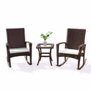 3 PCS Rattan Wicker Patio Furniture Set Coffee Table Rocking Chair Cushioned New Garden Set HW54922