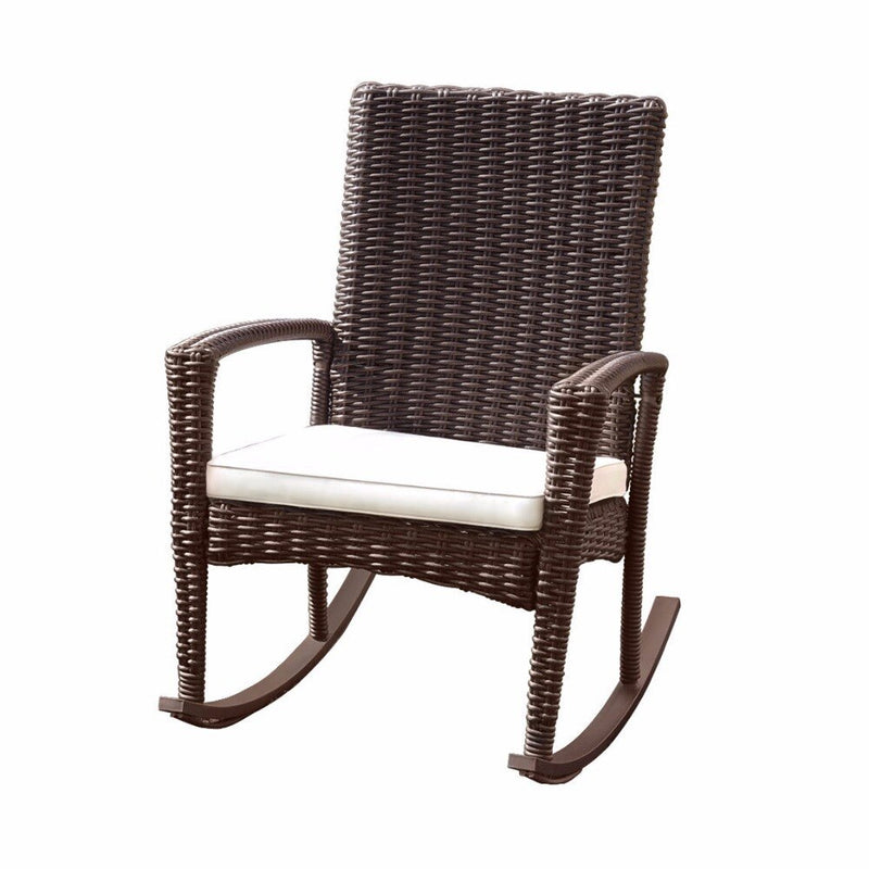 3 PCS Rattan Wicker Patio Furniture Set Coffee Table Rocking Chair Cushioned New Garden Set HW54922
