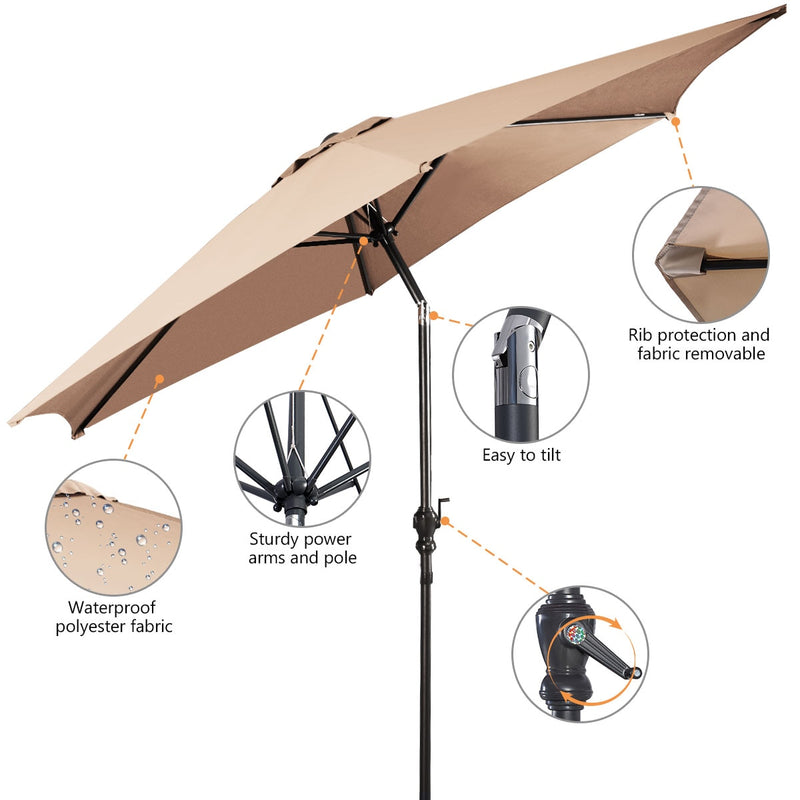 10FT Patio Umbrella 6 Ribs Market Steel Tilt W/ Crank Outdoor Garden Beige