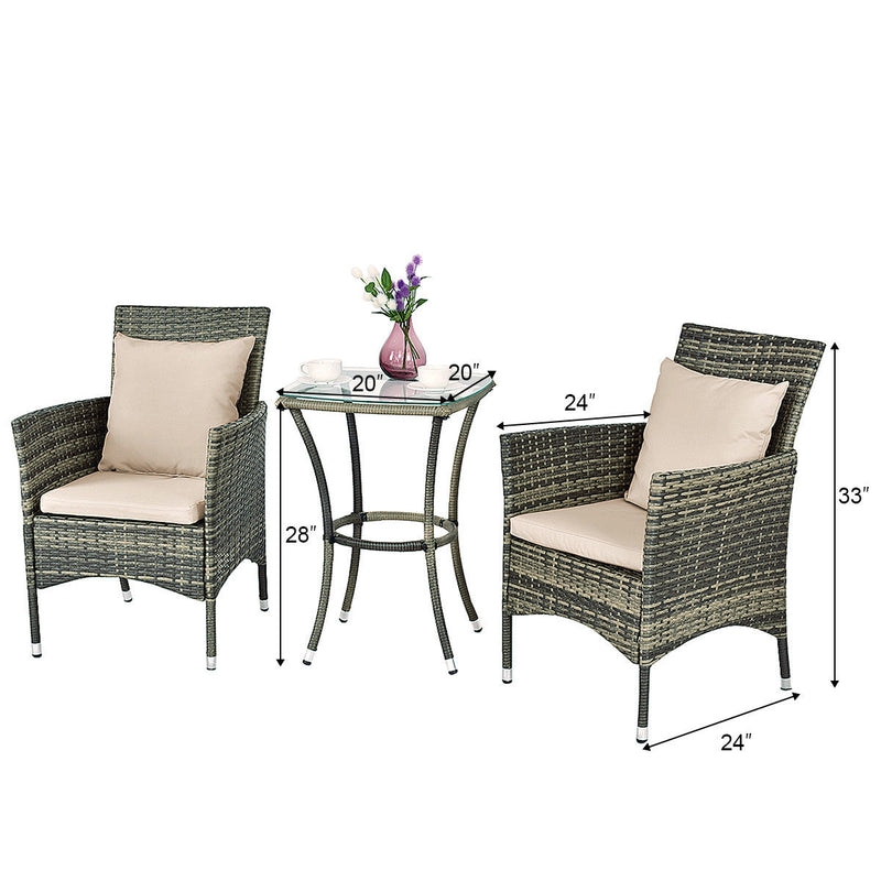 3PCS Patio Rattan Furniture Set Chairs & Table Garden Coffee