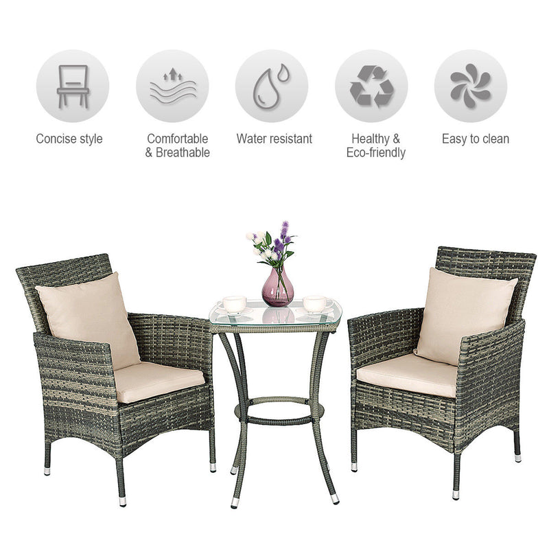 3PCS Patio Rattan Furniture Set Chairs & Table Garden Coffee