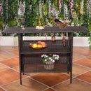 Outdoor Rattan Wicker Bar Counter Table Shelves Garden Patio Furniture Brown