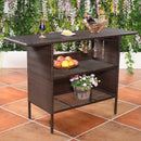 Outdoor Rattan Wicker Bar Counter Table Shelves Garden Patio Furniture Brown