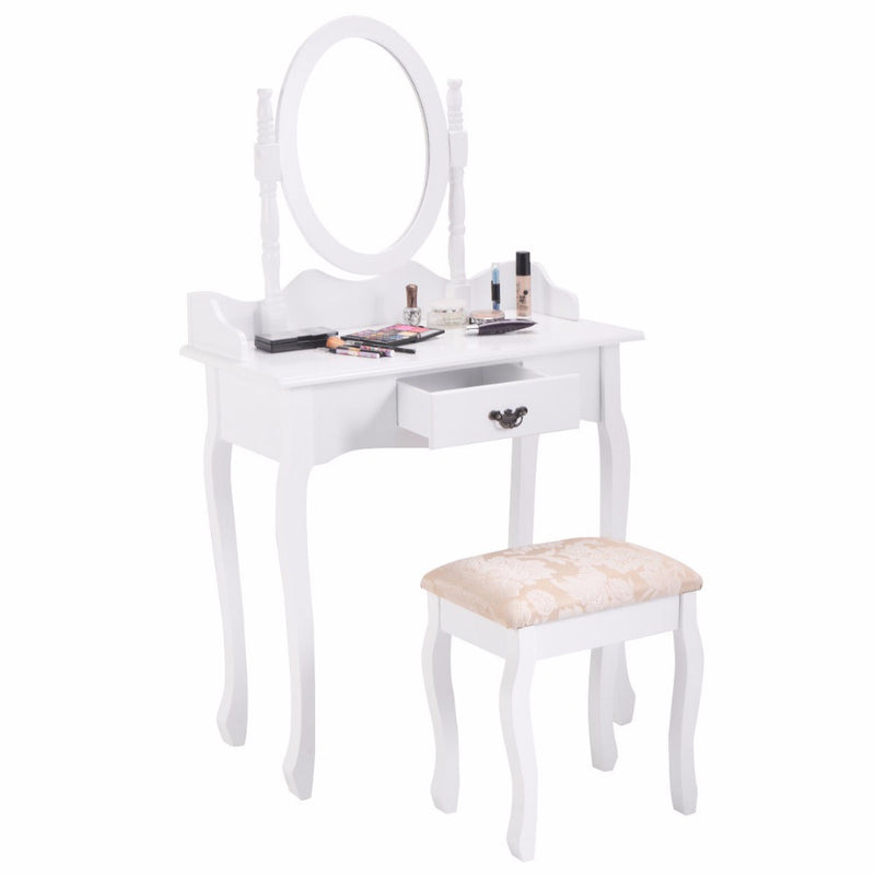 Black White Vanity Wood Makeup Dressing Table Stool Set Modern Dressers for Bedroom With Swivel Mirror and Stool HW52600
