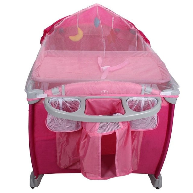 Portable Folding Baby Crib Multifunctional Child Bed Pink Blue Playpen