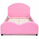 Giantex Kids Children PU Upholstered Platform Wooden Princess Bed Bedroom Furniture Pink HW59101