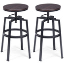 Set of 2 Vintage Bar Stool Adjustable Wood Metal Design Pub Chairs Industrial