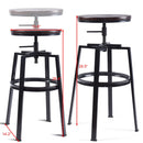 Set of 2 Vintage Bar Stool Adjustable Wood Metal Design Pub Chairs Industrial