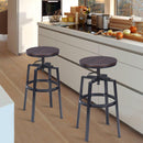 Set of 2 Vintage Bar Stool Adjustable Wood Metal Design Pub Chairs Industrial