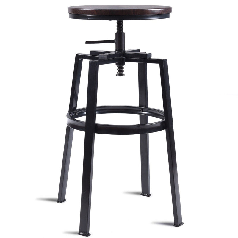 Set of 2 Vintage Bar Stool Adjustable Wood Metal Design Pub Chairs Industrial