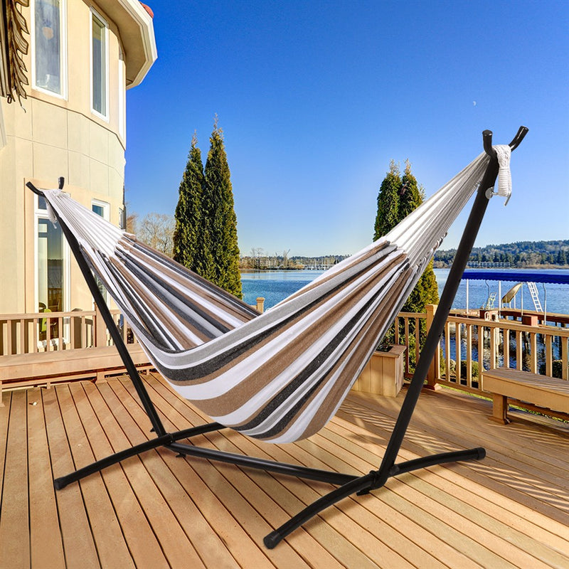 Double Hammock with Space Saving Steel Stand Includes Portable Carry Bag
