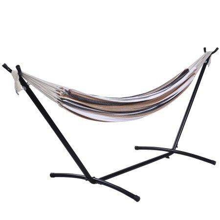 Double Hammock with Space Saving Steel Stand Includes Portable Carry Bag