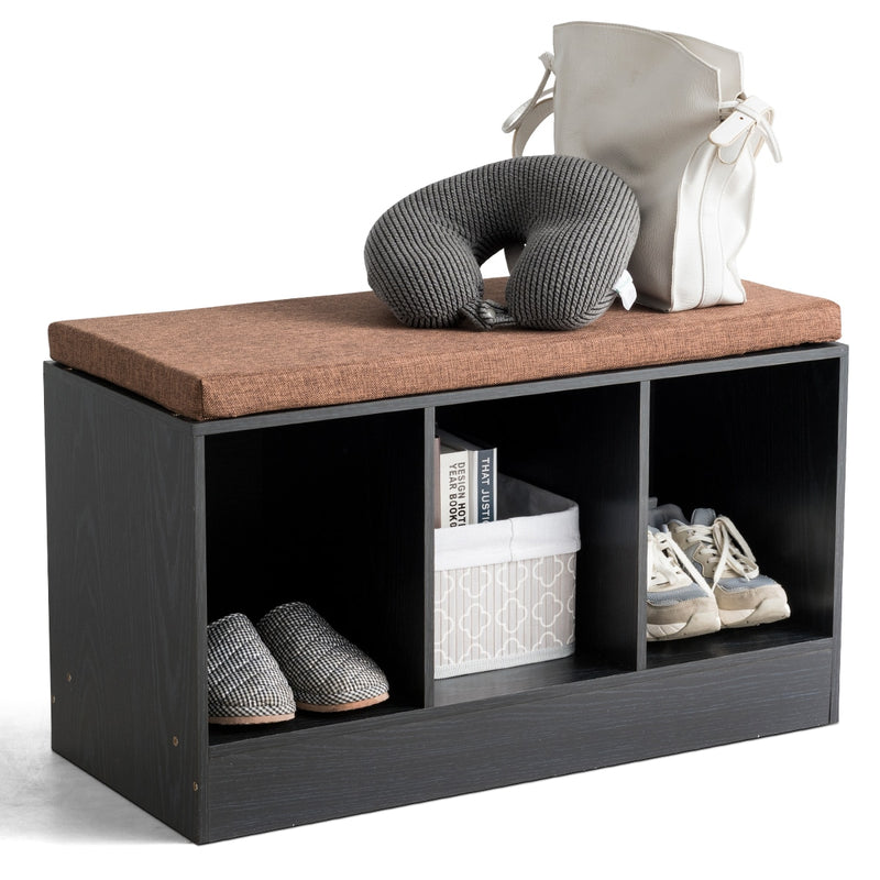 3-Cube Storage Box Organizer Shoe Bench w/ Padded Cushion Books Toys Decorations