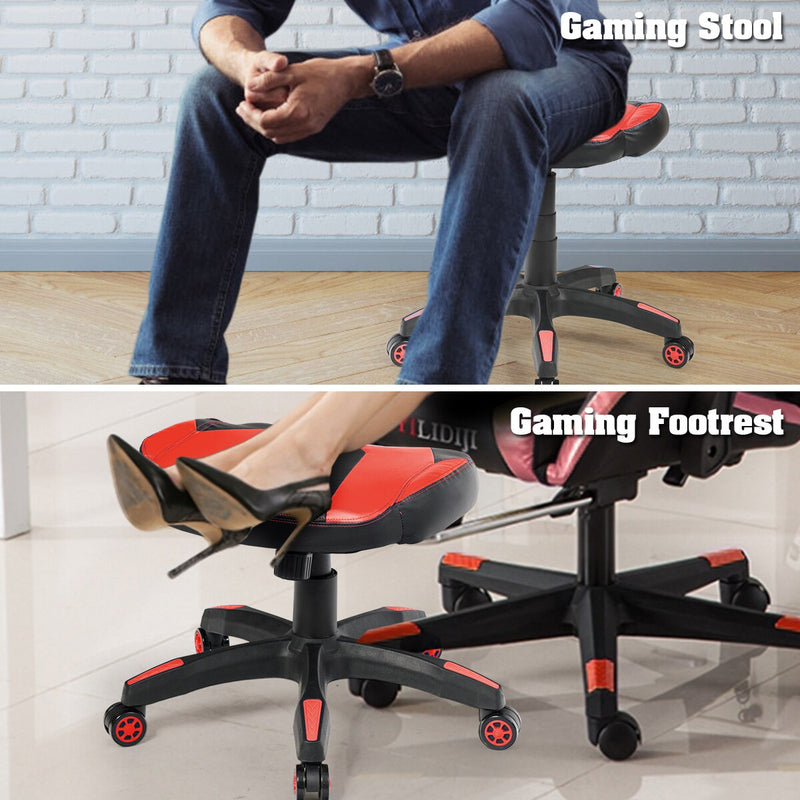 Multi-Use Gaming Ottoman Footstool Chair Footrest Swivel Height Adjustable Red