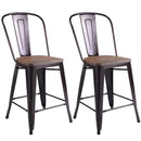 Copper Set of 2 Metal Wood Bar Stool Style Kitchen Dining Chairs Rustic