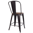 Copper Set of 2 Metal Wood Bar Stool Style Kitchen Dining Chairs Rustic
