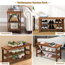 3-Tier Bamboo Shoe Bench Storage Rack Organizer W/ Stool Entryway Home Hallway