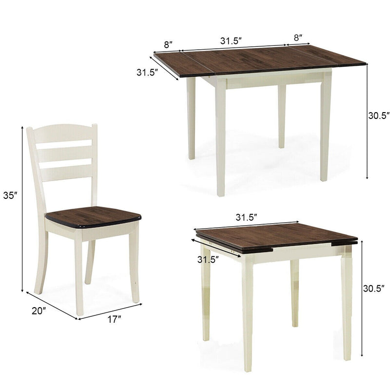 Extending 5 Piece Wood Dining Table Set 4 Chairs Kitchen Table w/Extension Leaf
