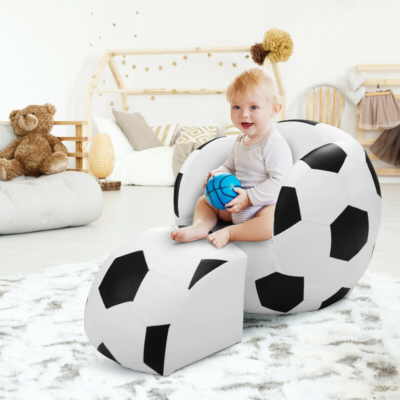Football Shape Kids Sofa Chair Couch Children Toddler Birthday Gift w/ Ottoman
