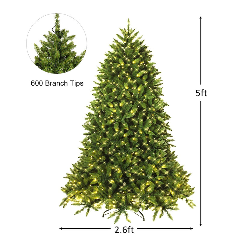 5ft Pre-lit PVC Christmas Fir Tree Hinged 8 Flash Modes