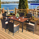 7PCS Patio Rattan Dining Set 6 Stackable Chairs Cushioned