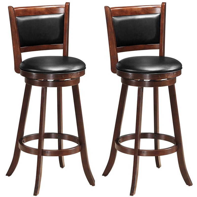 Set of 2 29'' Swivel Bar Height Stool Wood Dining Chair Upholstered Seat Espresso