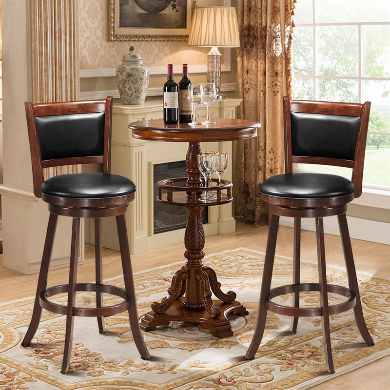 Set of 2 29'' Swivel Bar Height Stool Wood Dining Chair Upholstered Seat Espresso
