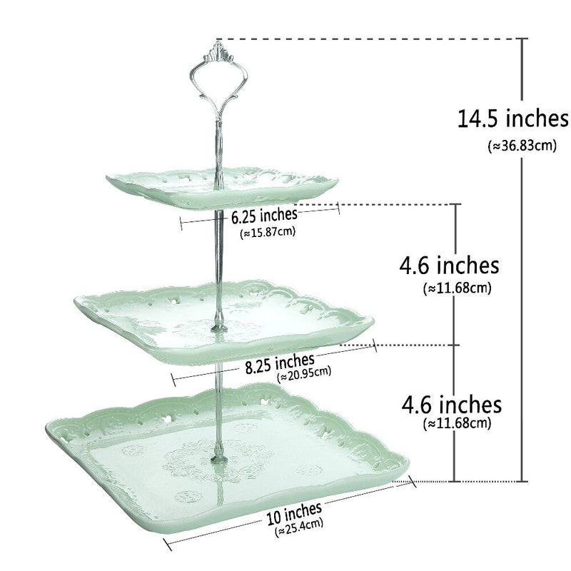 3 Tier Green Dessert Cake Tower Stand Porcelain Server Display