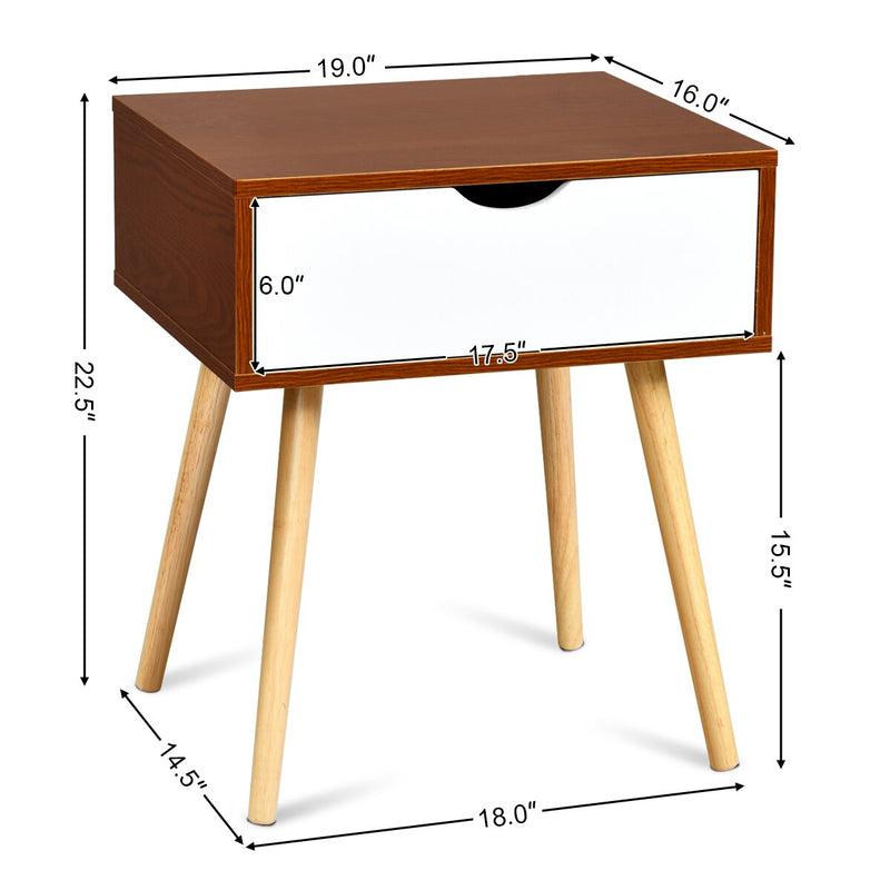 Nightstand End Side Sofa Table Storage Drawer Living Room Furni W/Solid Wood Leg