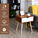 Nightstand End Side Sofa Table Storage Drawer Living Room Furni W/Solid Wood Leg