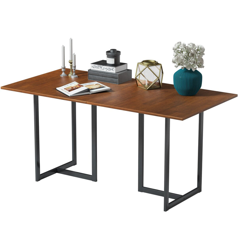 63'' Console Dining Table Rectangular Kitchen Table w/ Metal Frame and Wood Top