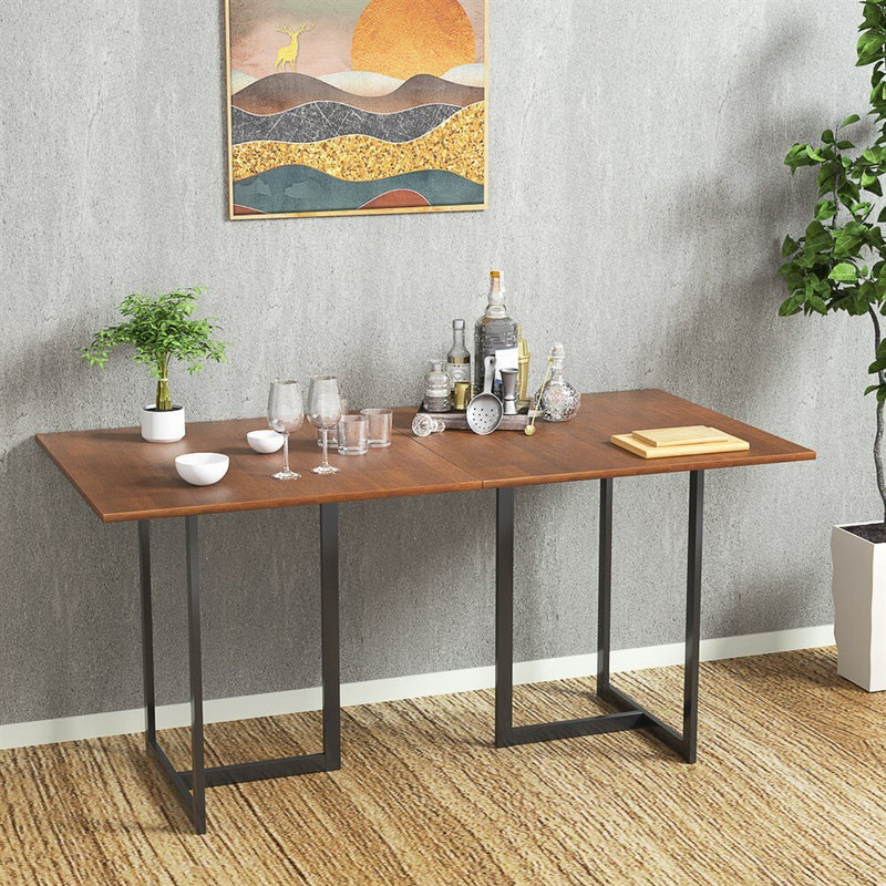 63'' Console Dining Table Rectangular Kitchen Table w/ Metal Frame and Wood Top