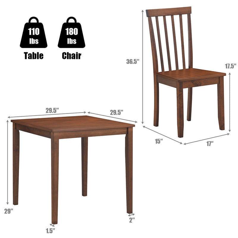 3-Piece Dining Table Set 2 Slat Back Chairs with Wood Leg Kitchen Furniture