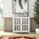 Storage Buffet Cabinet Glass Door Sideboard Console Table Server Display White