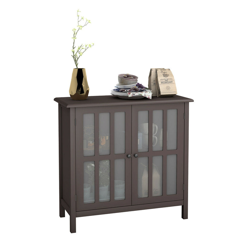 Storage Buffet Cabinet Glass Door Sideboard Console Table Server Display Brown