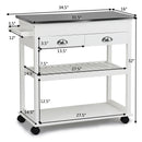 Rolling Kitchen Island Trolley Cart Stainless Steel Flip Tabletop w/Drawer White