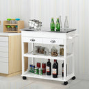 Rolling Kitchen Island Trolley Cart Stainless Steel Flip Tabletop w/Drawer White