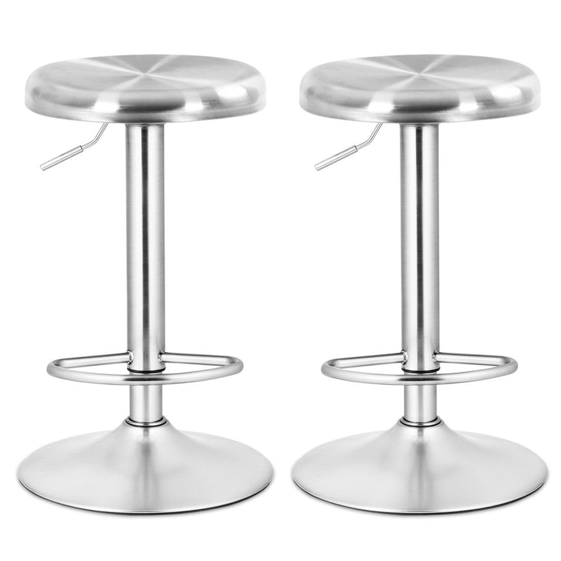 2 Pcs Brushed Stainless Steel Swivel Bar Stool Seat Adjustable Height Round Top