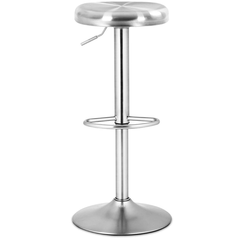 2 Pcs Brushed Stainless Steel Swivel Bar Stool Seat Adjustable Height Round Top