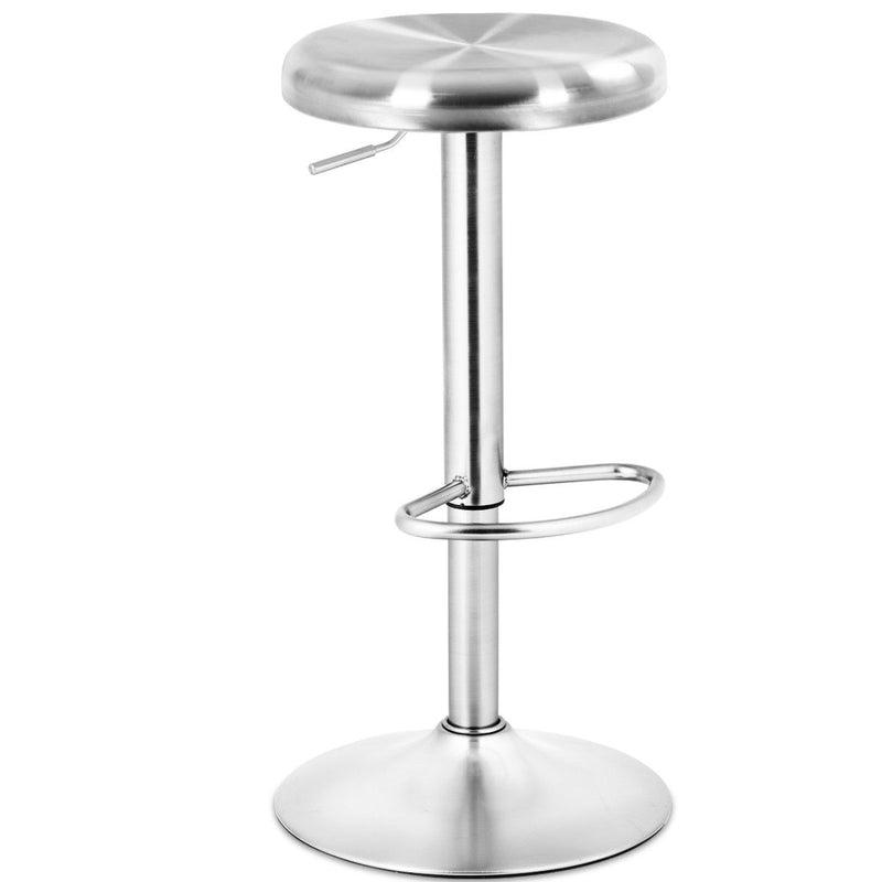 2 Pcs Brushed Stainless Steel Swivel Bar Stool Seat Adjustable Height Round Top