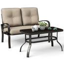 2 Pcs Patio Outdoor LoveSeat Coffee Table Set Furniture Bench With Cushion