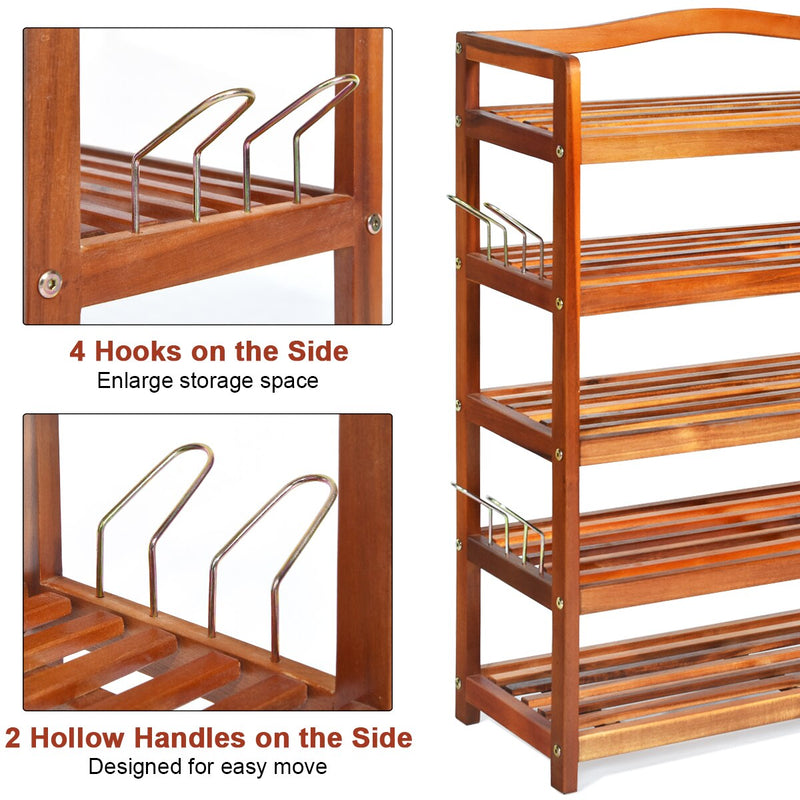 5-Tier Wood Shoe Rack Freestanding Shoe Storage Organizer Heavy-duty